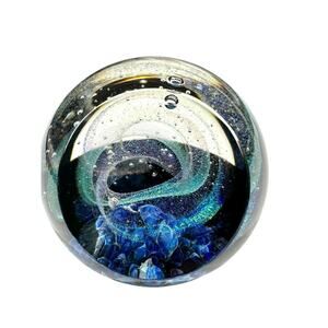 NEW Galaxy Orb 3” Swirls Dichroic Glass World Paperweight Signed Garrelts Glass